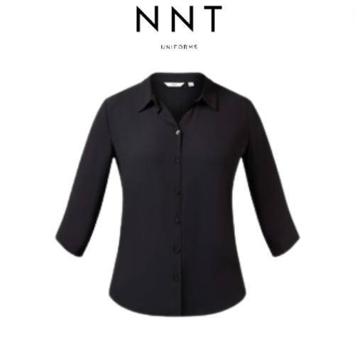 NNT Womens Soft Georgette 3/4S PLT Detail Blouse Classic Button Collar CAT9RL