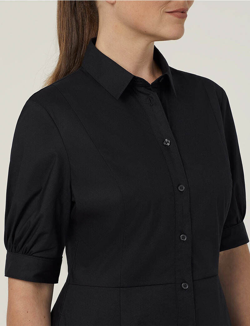 NNT Womens Avignon Shirt Dress Fit Flare Collared Elbow Length Cotton CAT69K-Collins Clothing Co