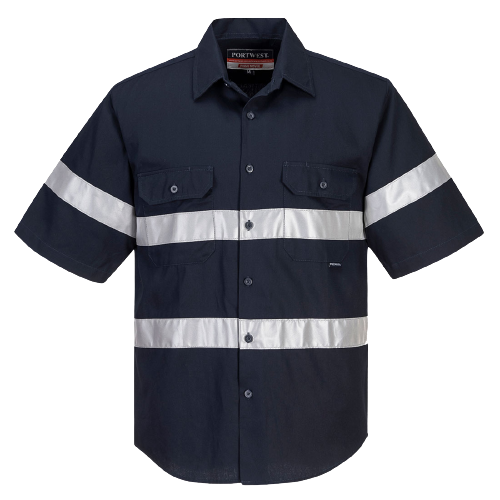 Portwest Geelong Shirt, Short Sleeve, Regular Weight Reflective Work MA909