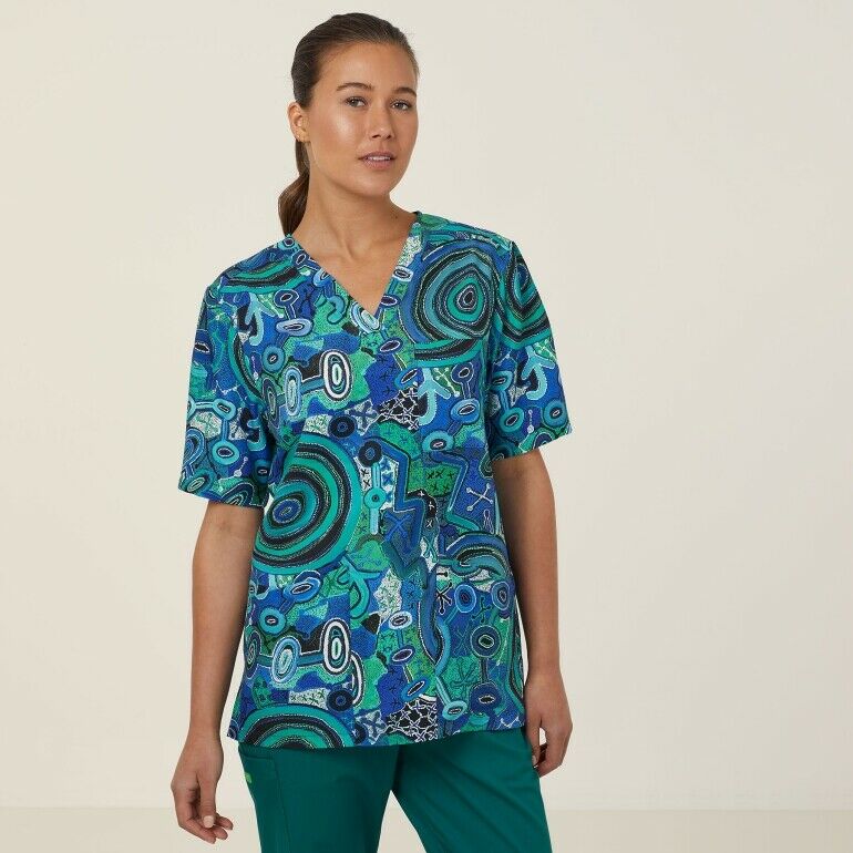 NNT Uniforms Unisex Warlu Indigenous Print Scrub Top V Neck Nurses Work CATRFR-Collins Clothing Co