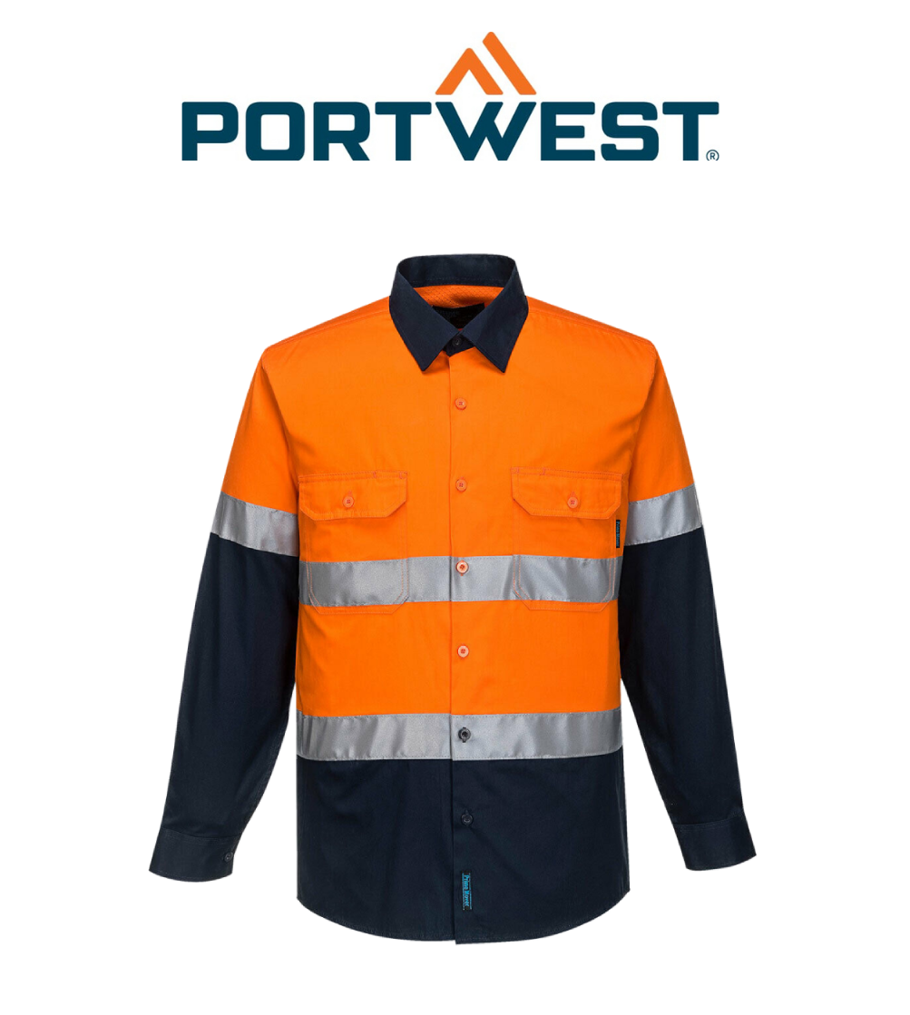 Portwest Mens Prime Mover Taped Hi-Vis Lightweight Long Sleeve Shirt Work MA801