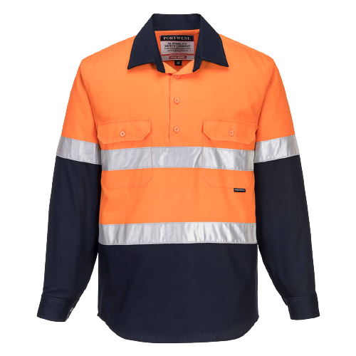 Portwest Hi-Vis Two Tone Regular Weight Long Sleeve Closed Front Shirt Tape MC10