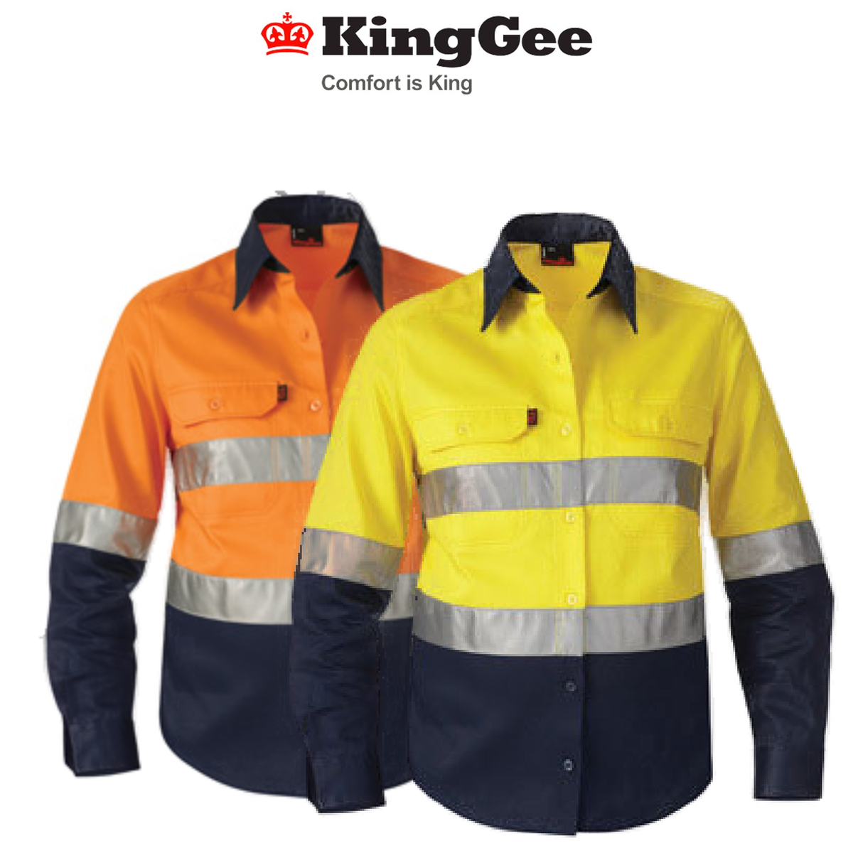 KingGee Womens Hi-Vis Cotton Drill Shirt L/S Reflective Tape Work Safety K44532