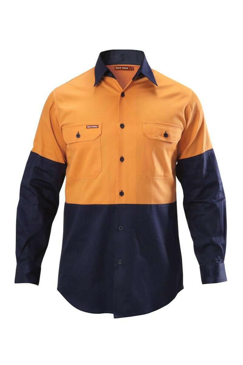 Hard Yakka Shirt Hi-Vis 2 Tone Long Sleeve Drill Work Safety Cotton Y07982-Collins Clothing Co