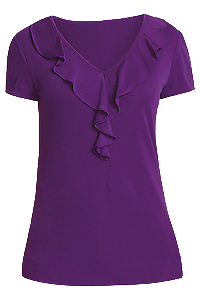 NNT Womens Matt Jersey Cap Sleeve Ruffle Neck T-Top Purple Blouse CATU5S