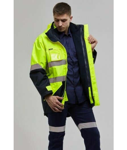 KingGee 4 in 1 Waterproof Jacket Fleece Insulated Hood Safety Hi-Vis K55300-Collins Clothing Co