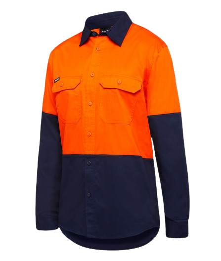 KingGee Mens Stretch Spliced Shirt Comfort Work Safety Cotton Hi-Vis Hem K04035-Collins Clothing Co