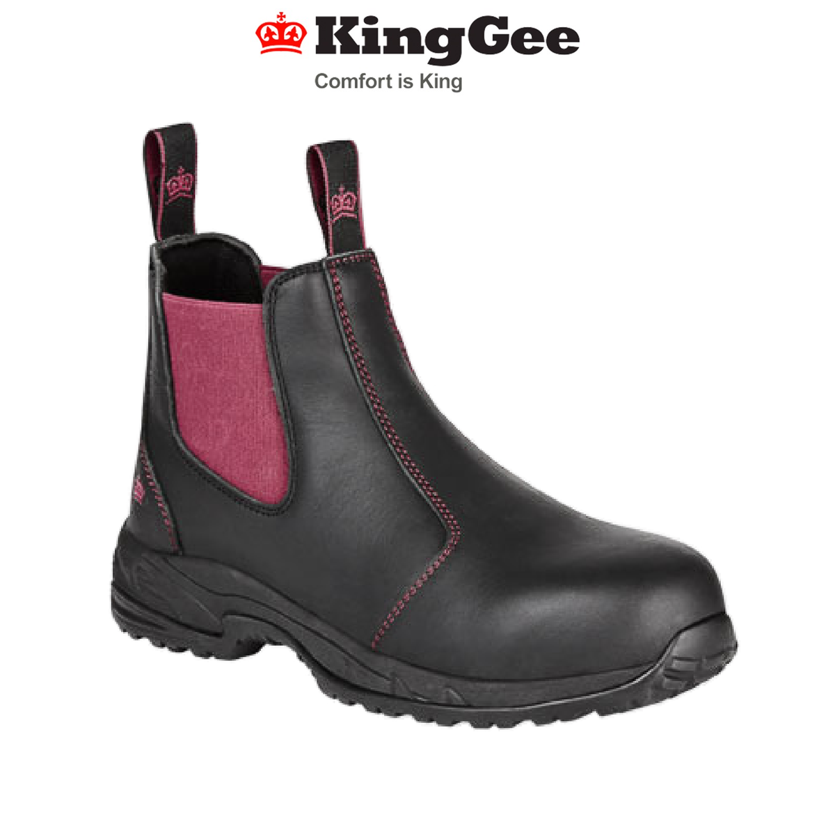 KingGee Womens Tradies Elastic Work Safety Boots Leather Oxford Fabric K27390
