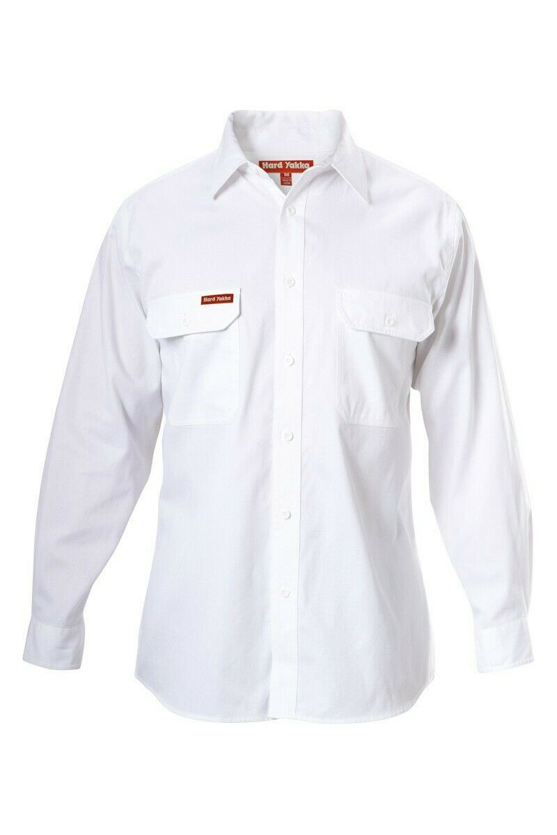 Hard Yakka Long Sleeve Cotton Drill Work Shirt Tradie Safety Button Y07500-Collins Clothing Co