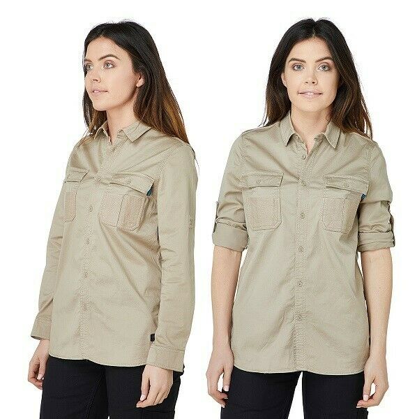 Womans Elwood Workwear Work Utility Stretch Twill Shirt Roll Up Sleeves EWD701-Collins Clothing Co
