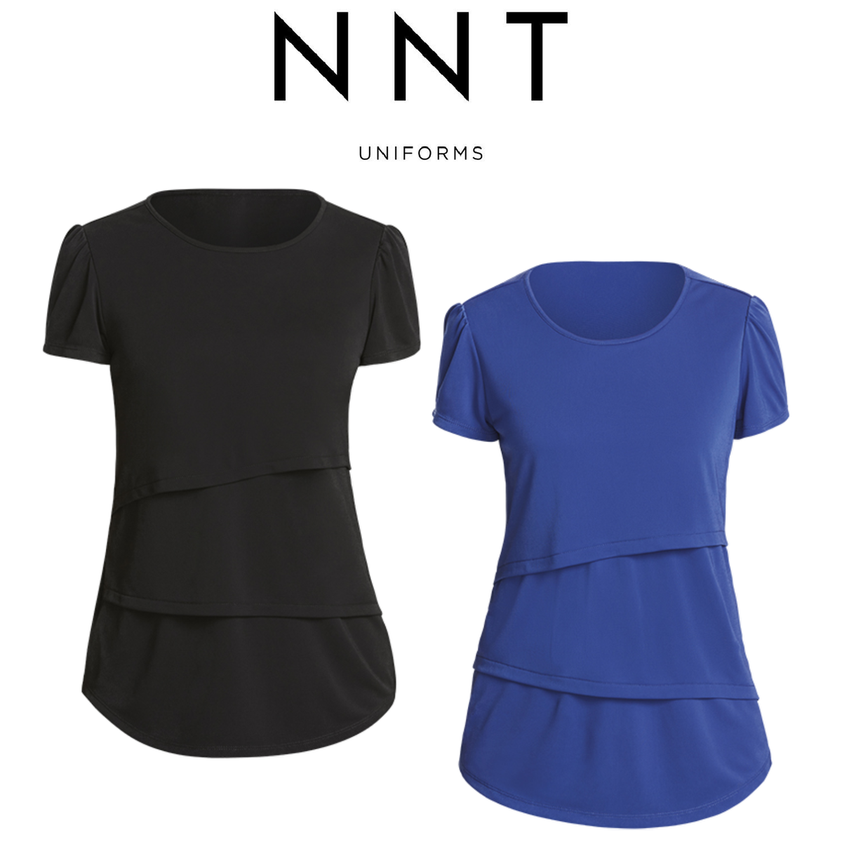 NNT Womens Short Sleeve Layered Top Curved Hemline Formal Comfy Business CATU7C