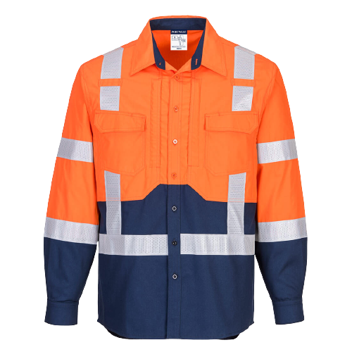 Portwest Hi-Vis Stretch Long Sleeve Shirt Reflective Tape Work Safety MS103-Collins Clothing Co