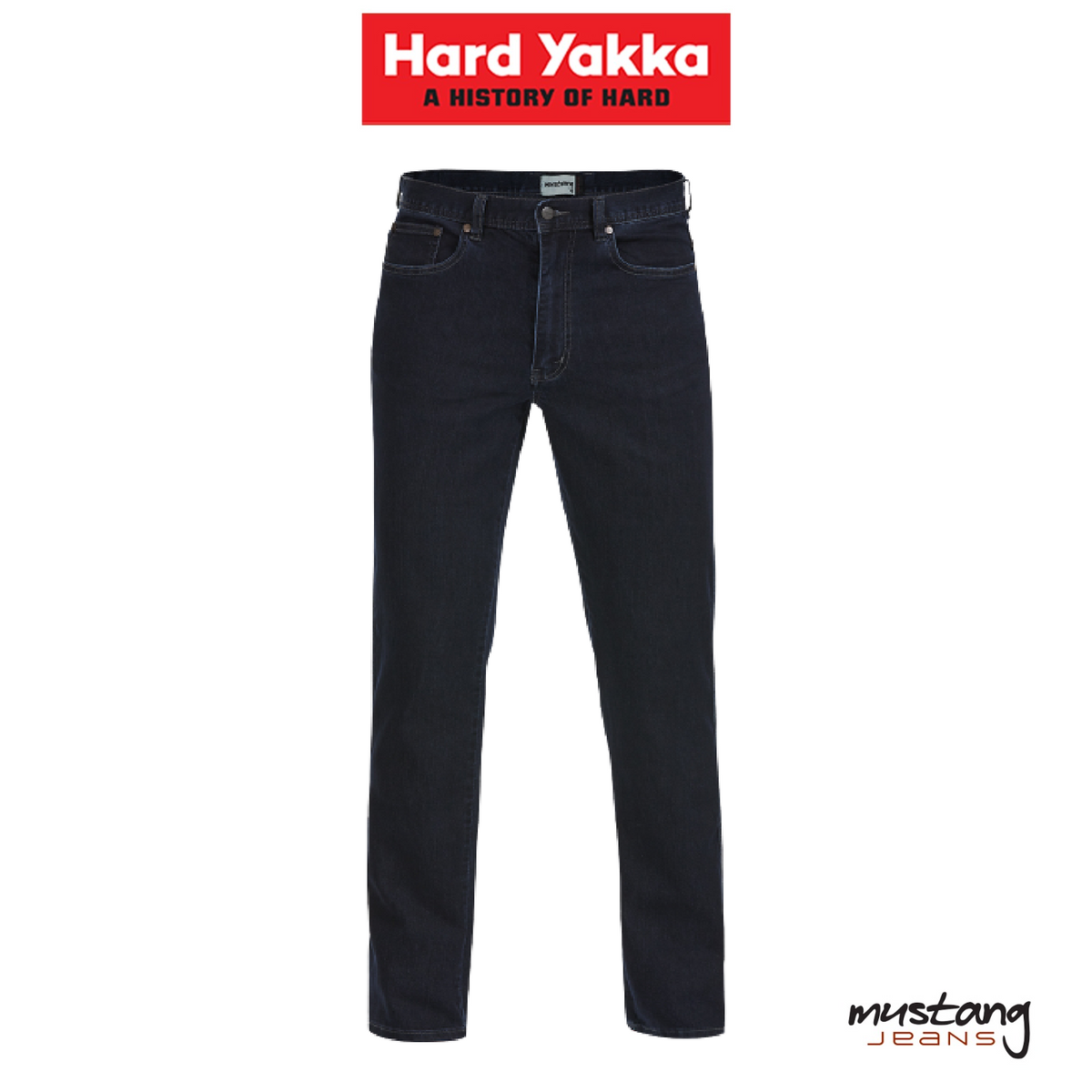 Hard Yakka Mens Mustang Stretch Jeans Denim Tough Brass Zip Classic Fit Y43434