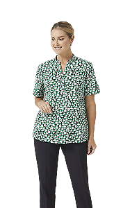 NNT Womens Petal Print Short Sleeve Tunic Mandarin Collar Neckline CATUHU-Collins Clothing Co