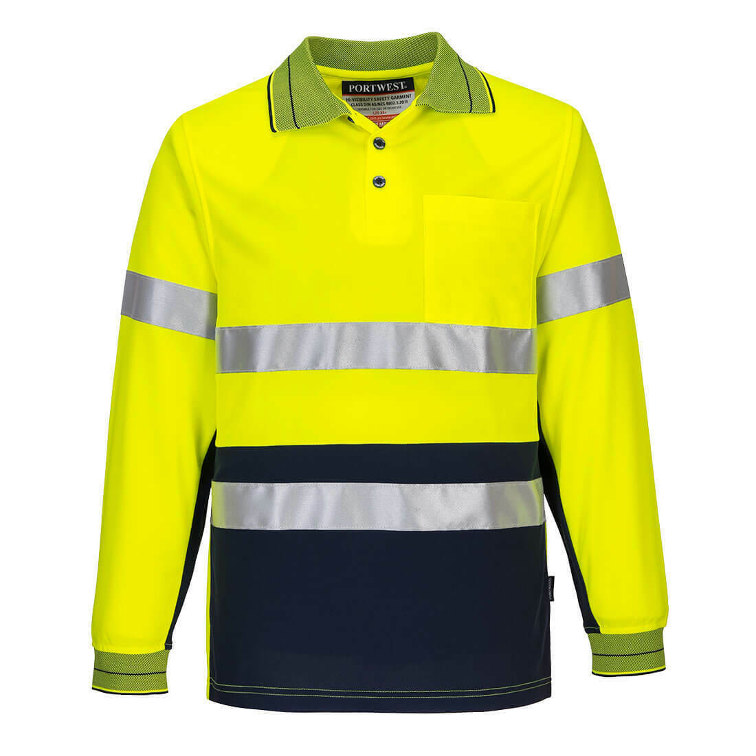 Portwest Mens Prime Mover Long Sleeve Micro Mesh Polo Taped Work Hi-Vis MP513