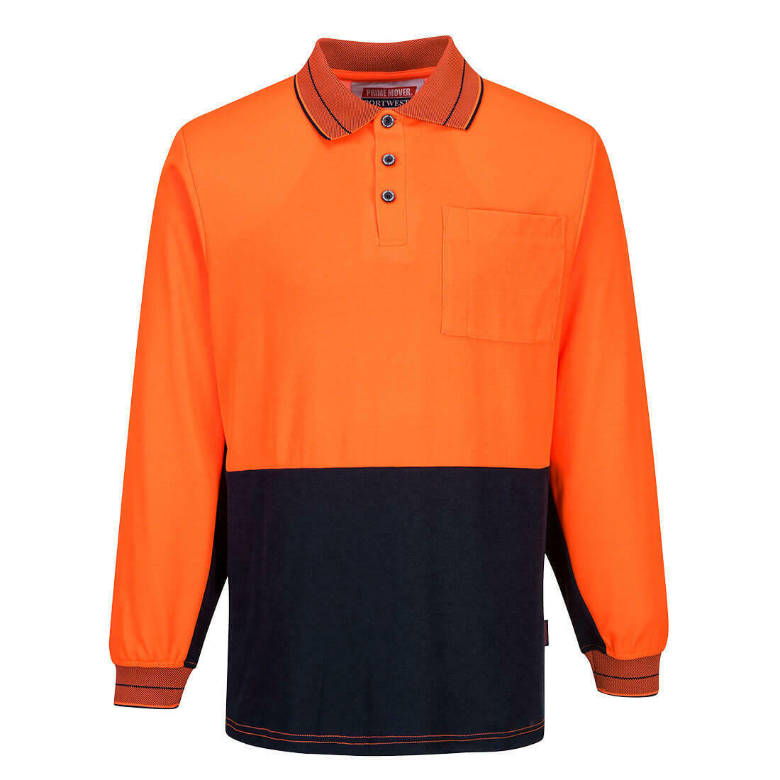 Portwest Mens Hi-Vis Prime Mover Cotton Long Sleeve Work Polo Shirt 2 Tone MP213