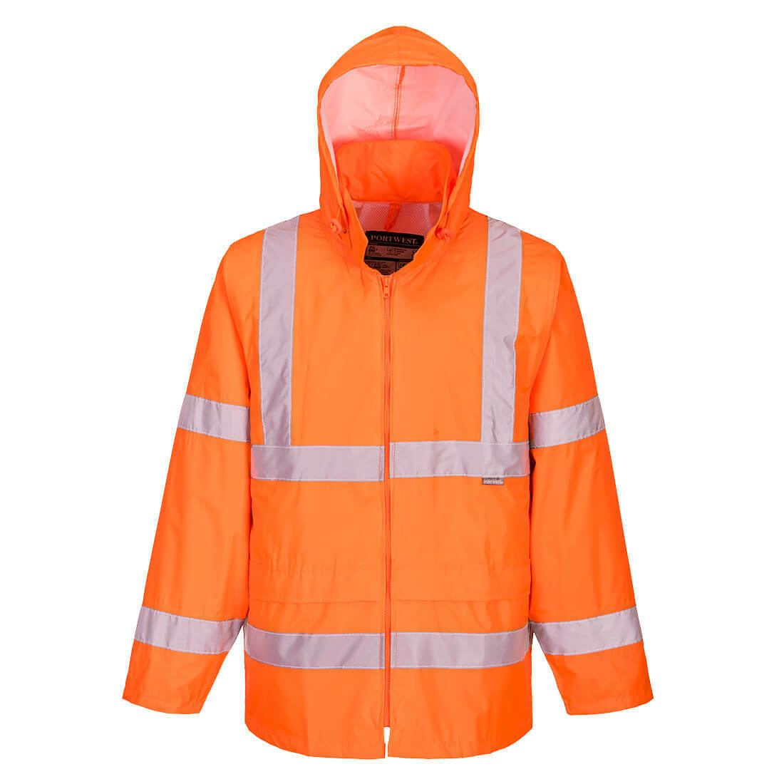 Portwest Mens Hi-Vis Rain Jacket Reflective Taped Hood Work Safety Comfy H440-Collins Clothing Co