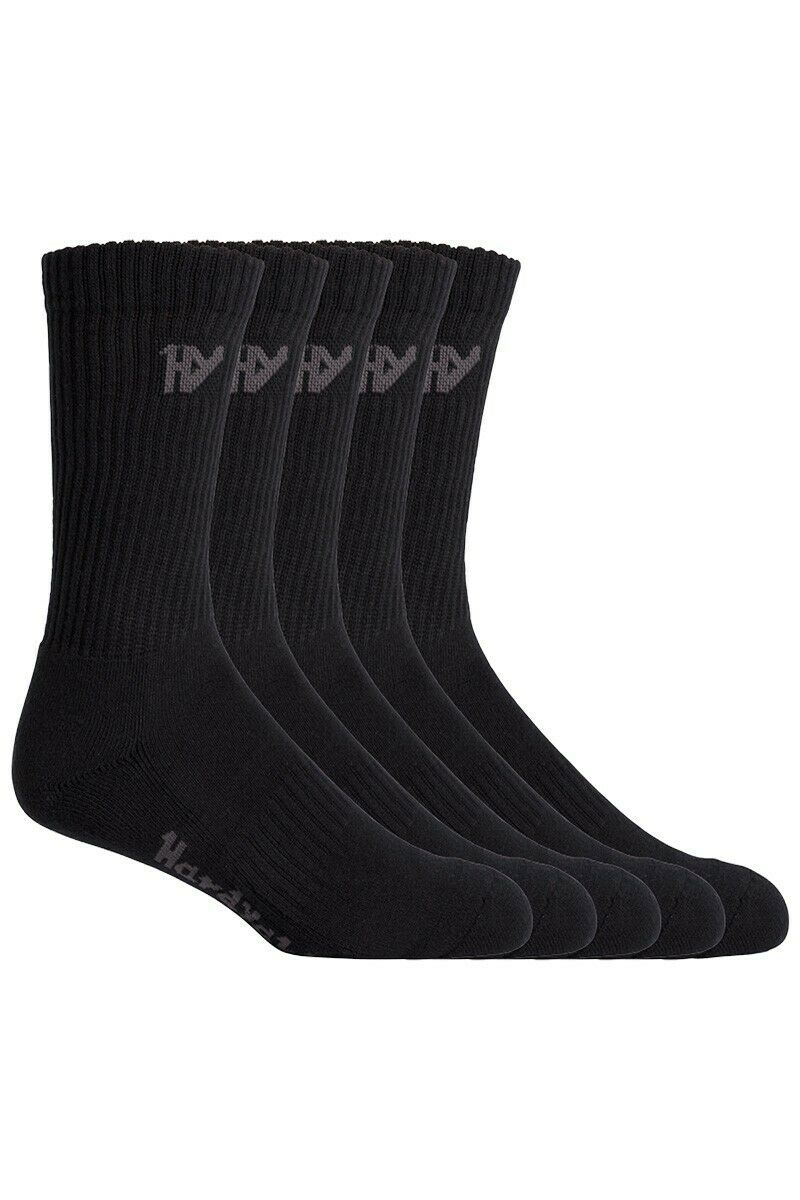 Hard Yakka Cotton Crew Work Socks 5 Pack Logo Athletic Padded Black Y20035-Collins Clothing Co