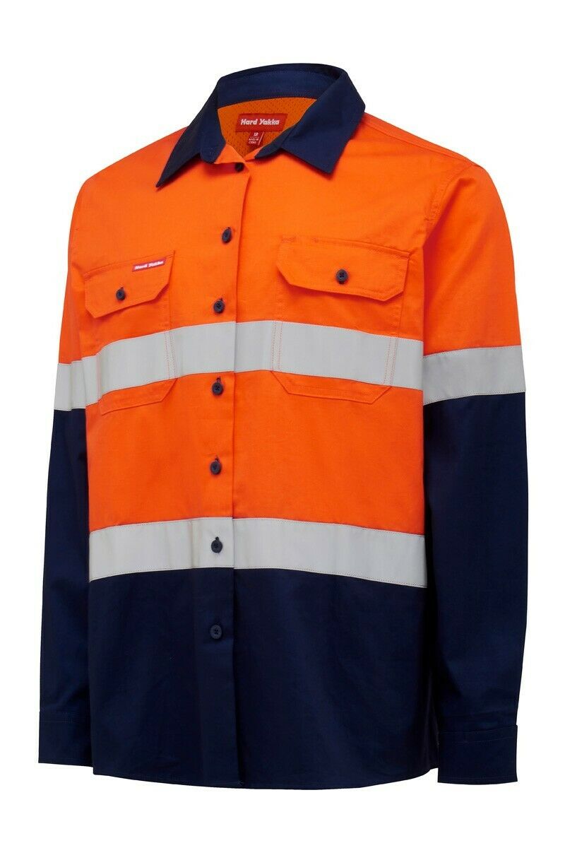 Womens Hard Yakka Hi-Vis Shirt Light Weight Vent Taped Modern Fit Y08805-Collins Clothing Co