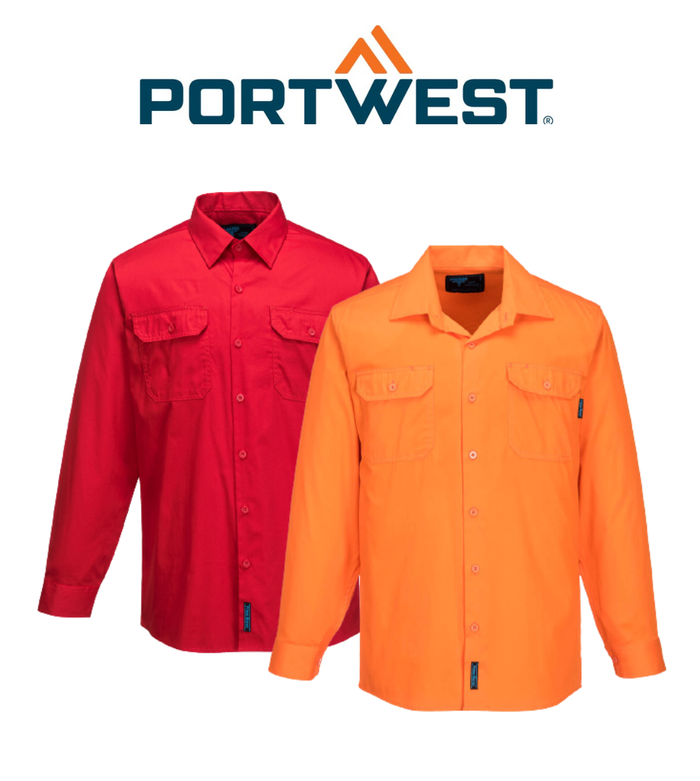 Portwest Hi-Vis Lightweight Long Sleeve Shirt Collared Button Comfy Shirt MS301