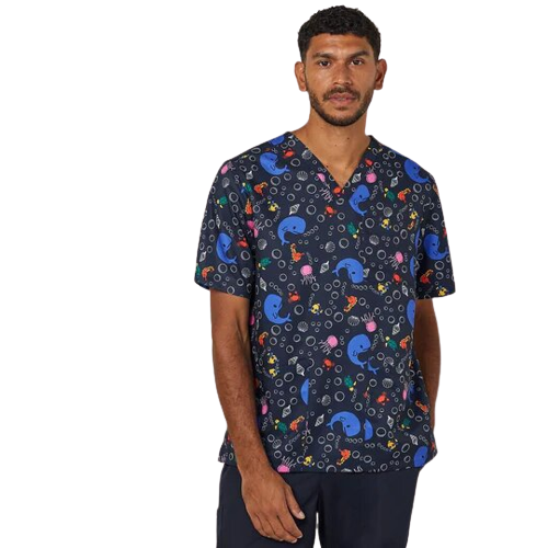 NNT Mens Under The Sea Print Scrub Top Unisex V Neck Line Nurse Workwear CATRFW-Collins Clothing Co