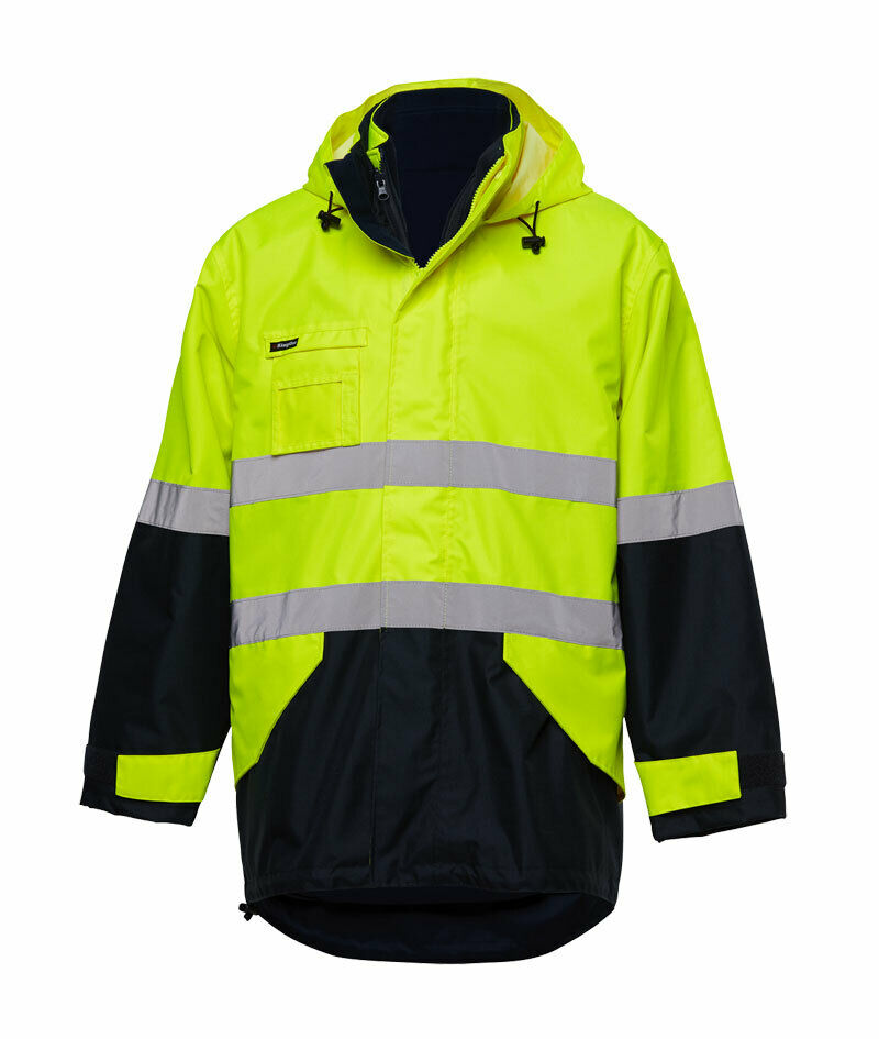 KingGee 4 in 1 Waterproof Jacket Fleece Insulated Hood Safety Hi-Vis K55300-Collins Clothing Co