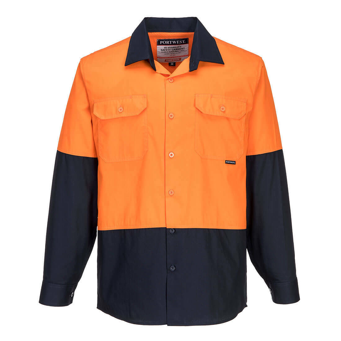 Portwest Mens Prime Mover Hi-Vis Lightweight Long Sleeve Shirt Cotton Work MS801-Collins Clothing Co