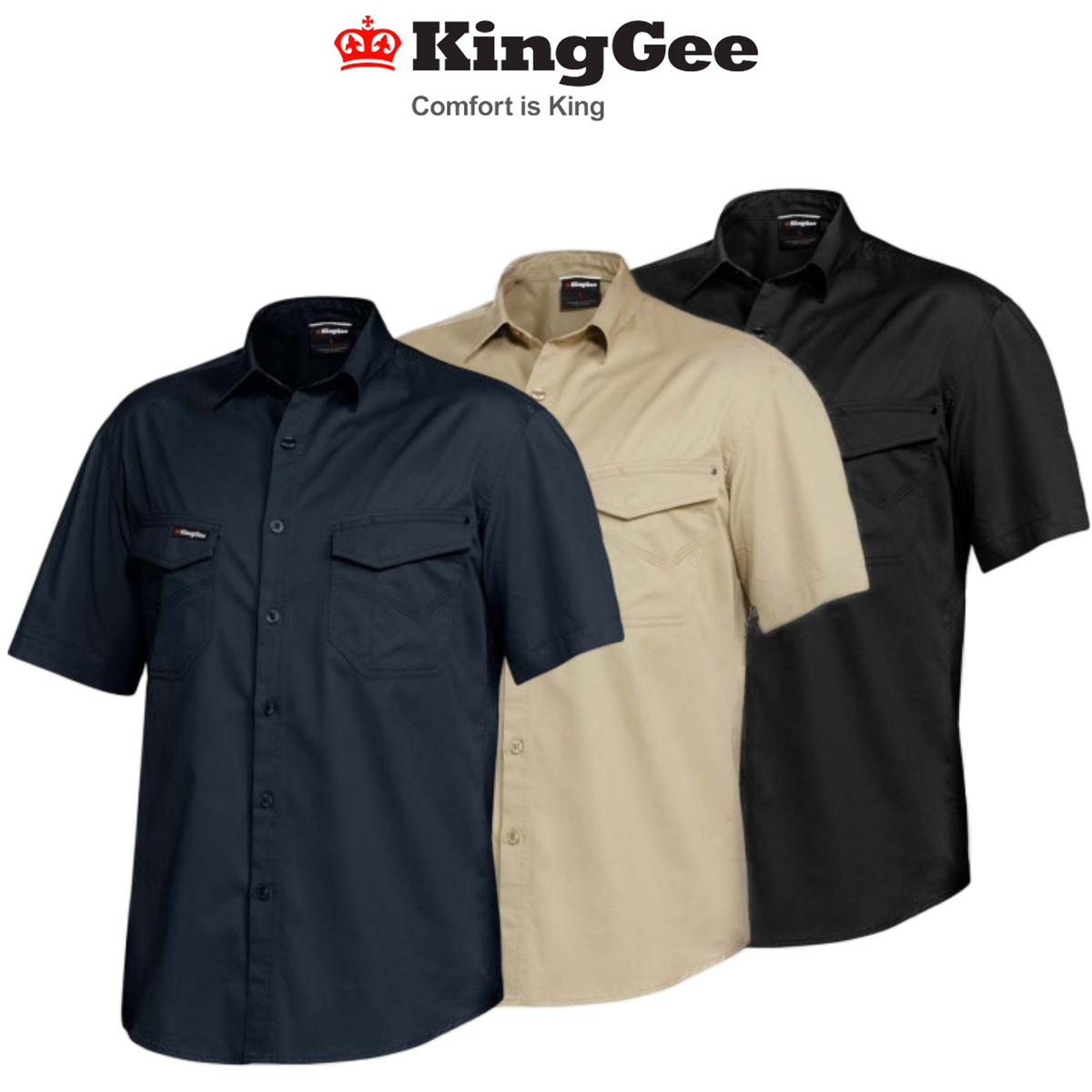 KingGee Mens Tradies Shirt S/S Lightweight Breathable Slim Fit Work K14355