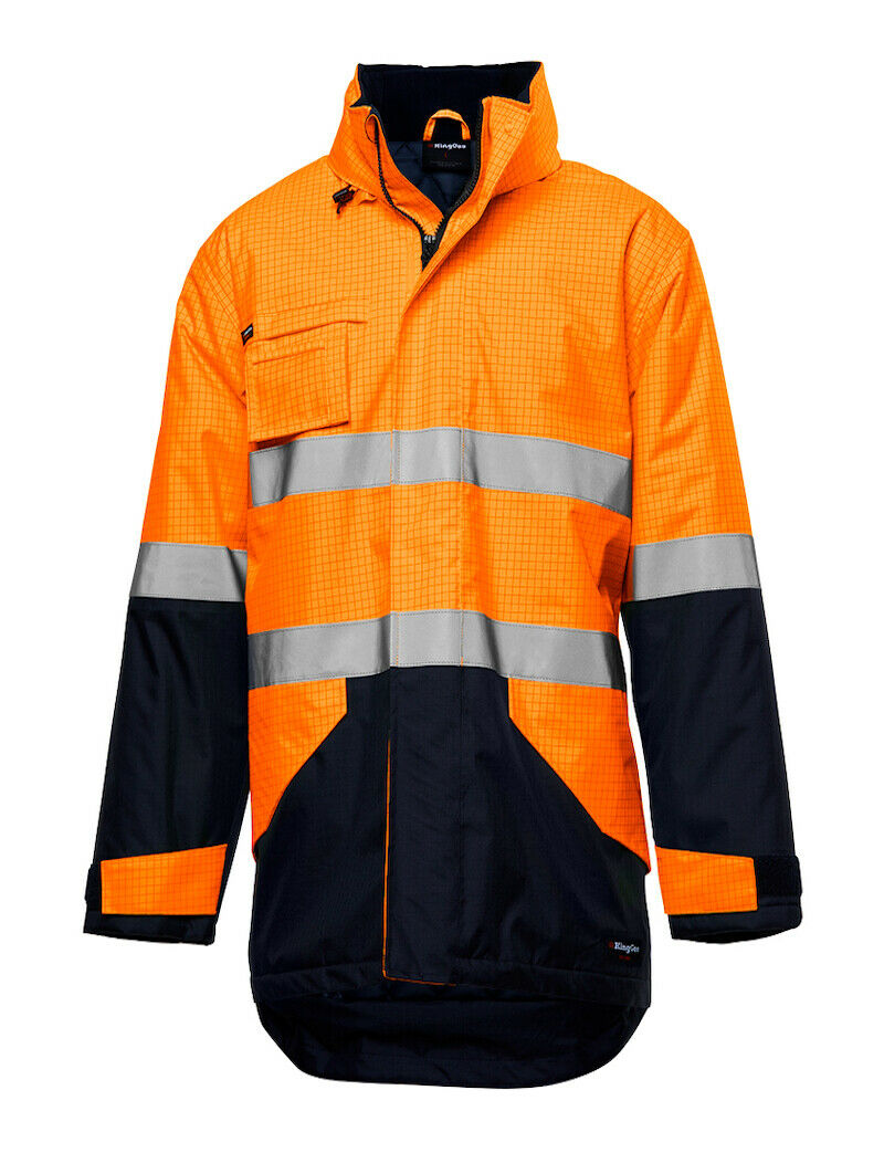 KingGee Anti Static Jacket Work Waterproof Hi-Vis Taped Hood Safety K55035-Collins Clothing Co