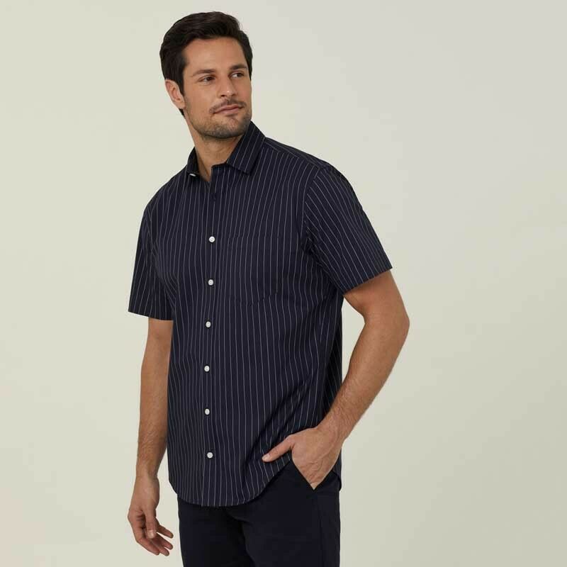 NNT Mens Avignon Pinstripe Short Sleeve Shirt Casual Regular Fit Business CATJDM-Collins Clothing Co