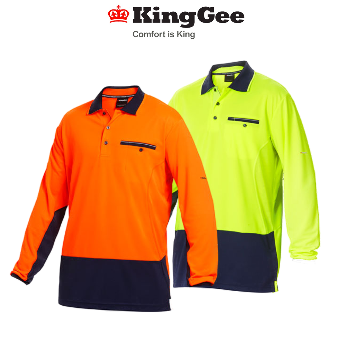 KingGee Mens Workcool Shirt Top Hi-Vis Polo Long Sleeve Work Safety K54840
