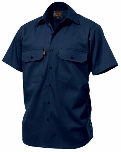KingGee Mens Open Front Drill Shirt S/S Reinforced Work Cotton Comfy K04030-Collins Clothing Co