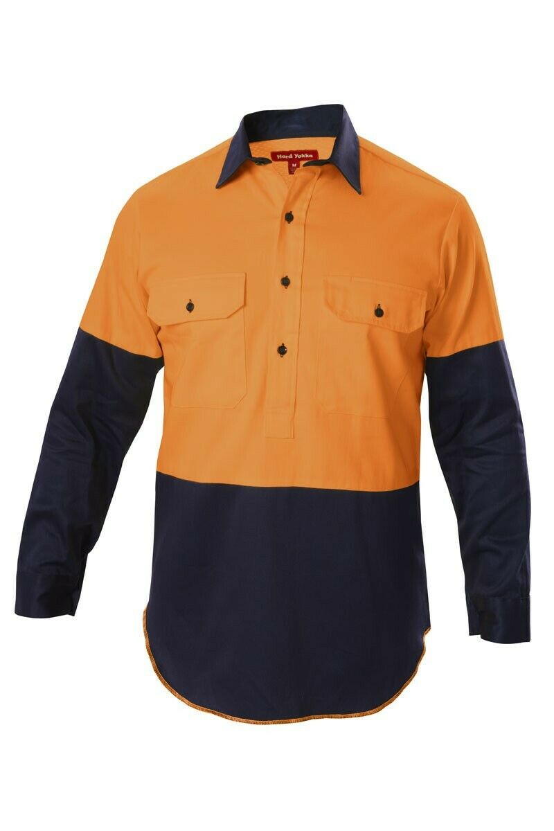 Hard Yakka Shirt Hi-Vis Closed Gusset Long Sleeve Work Safety Cotton Y07984-Collins Clothing Co