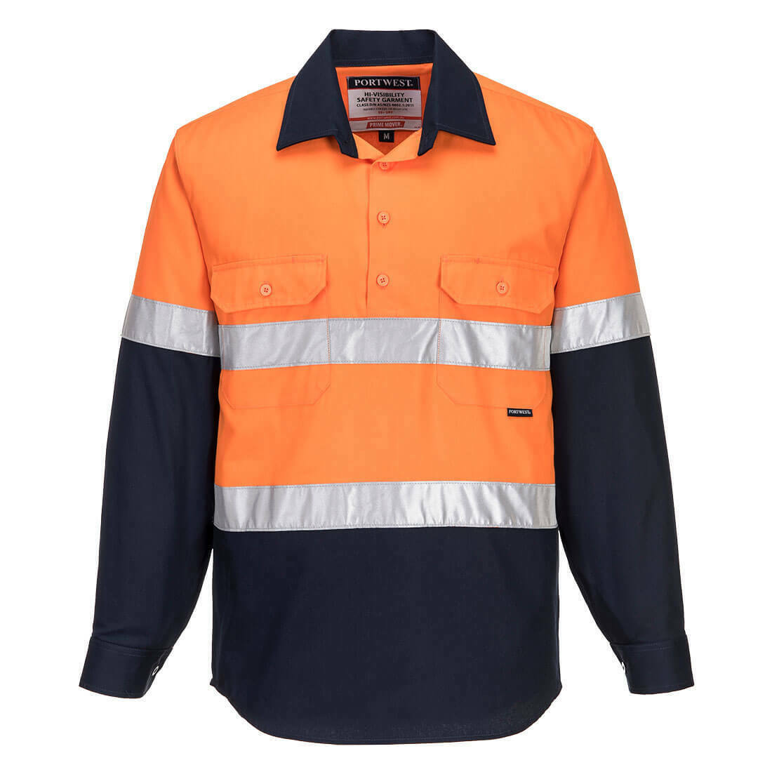 Portwest Mens Prime Mover Hi-Vis Work Shirt Long Sleeve Closed Front Taped MC101-Collins Clothing Co