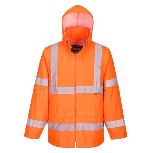 Portwest Mens Hi-Vis Rain Jacket Reflective Taped Hood Work Safety Comfy H440-Collins Clothing Co