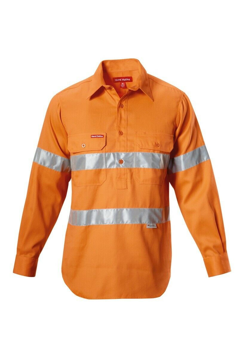 Hard Yakka Shirt Hi-Vis Safety Closed Front Drill Tape Long Sleeve Y07899-Collins Clothing Co