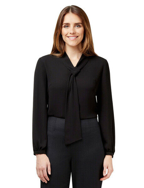 NNT Womens Formal Long Sleeve Tie Neck Blouse Soft Georgette Business CATUG4-Collins Clothing Co