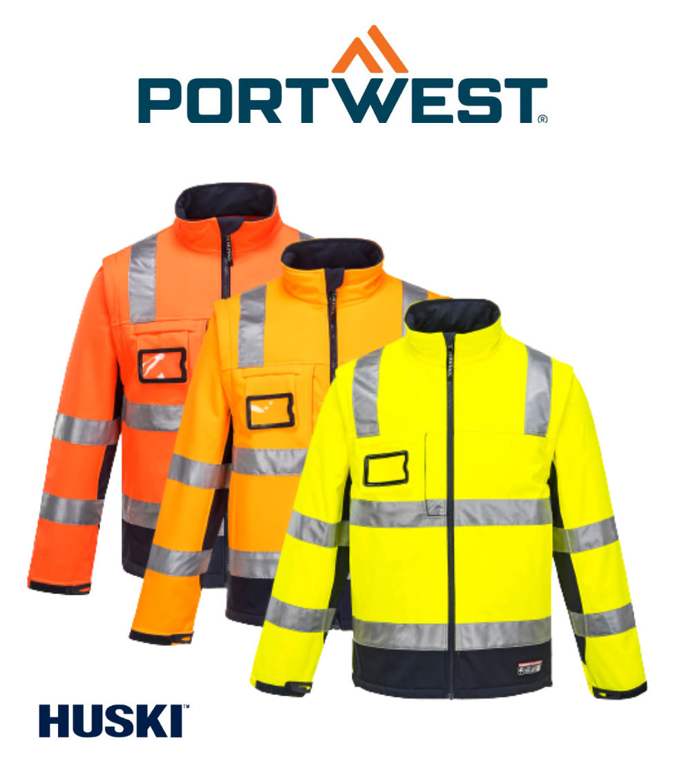 Portwest Mens Huski Chassis Jacket Softshell 2 in 1 Reflective Safety Tape K8074