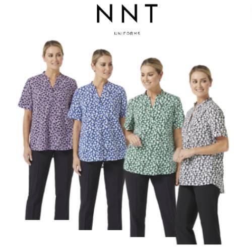NNT Womens Petal Print Short Sleeve Tunic Mandarin Collar Neckline CATUHU