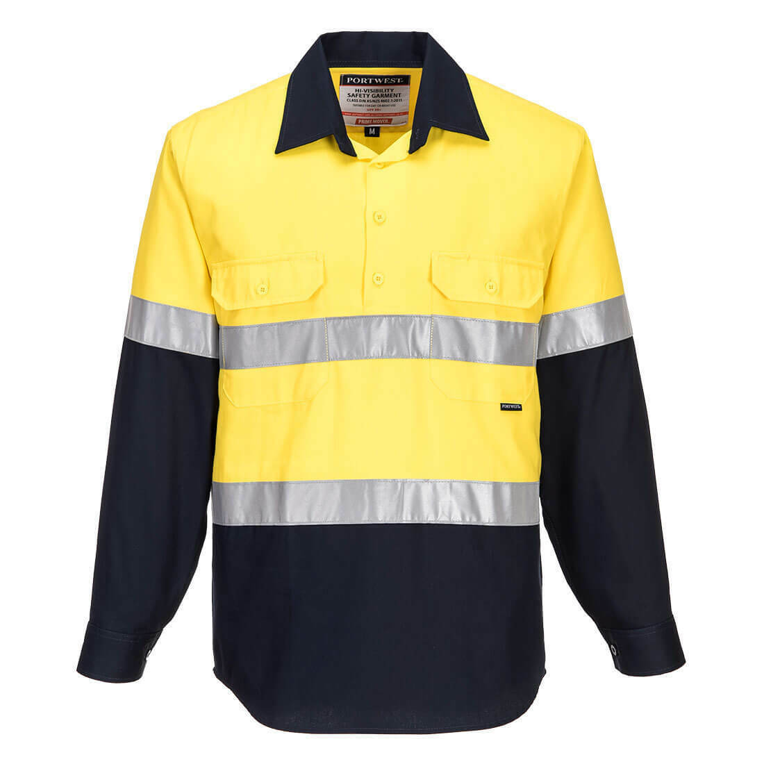 Portwest Mens Prime Mover Hi-Vis Work Shirt Long Sleeve Closed Front Taped MC101-Collins Clothing Co