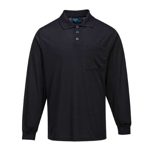 Portwest Long Sleeve Solid Colour Micro Mesh Polo Black Casual Shirt MP103-Collins Clothing Co