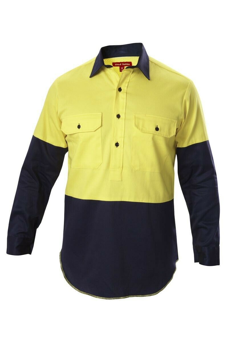 Hard Yakka Shirt Hi-Vis Closed Gusset Long Sleeve Work Safety Cotton Y07984-Collins Clothing Co