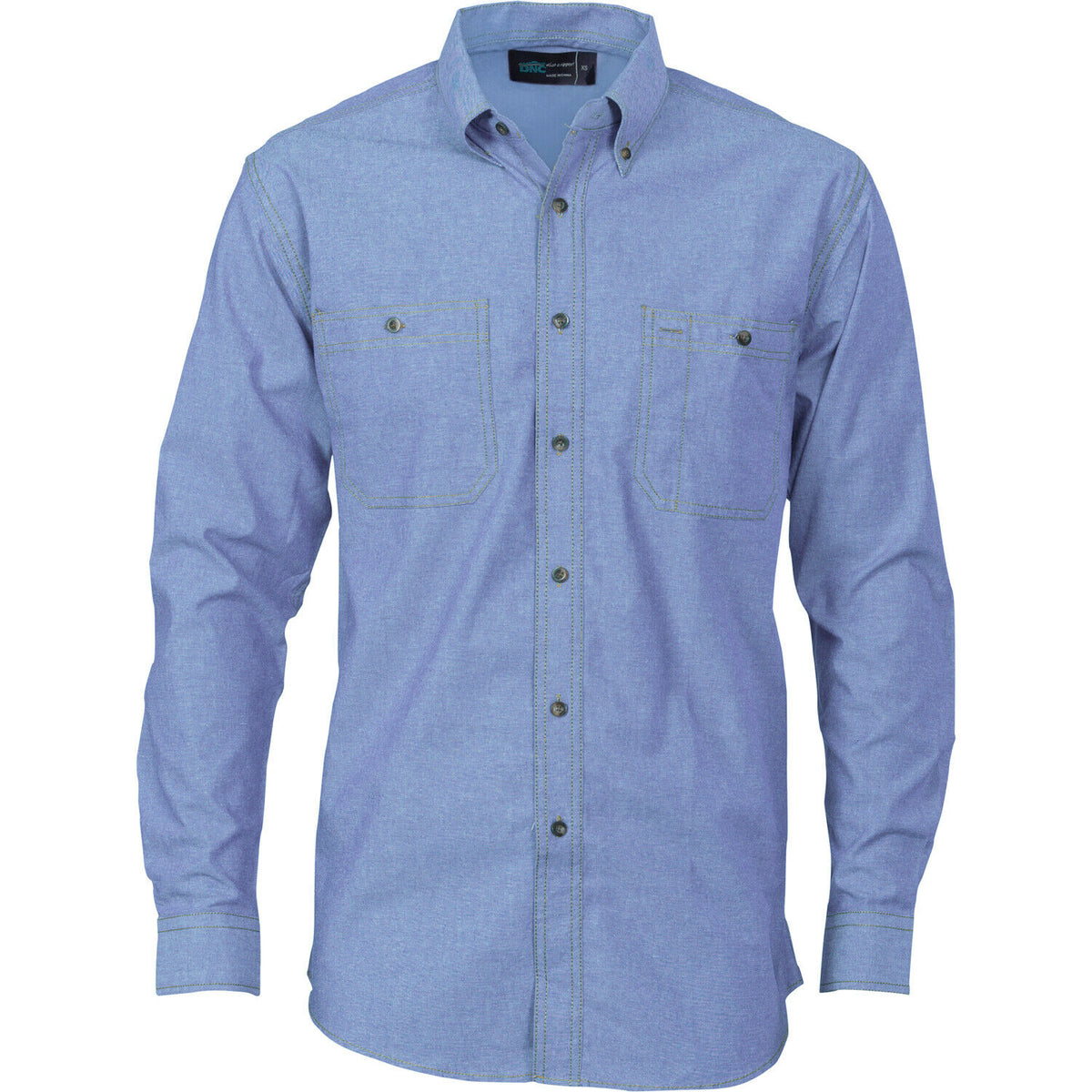 DNC Workwear Mens Cotton Chambray Shirt , Twin Pocket - Long Sleeve Casual 4102-Collins Clothing Co