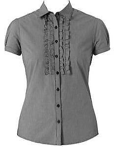 NNT Womens Discontinued Mini Check Cap Sleeve Frill Shrill Business Shirt CAT48Z