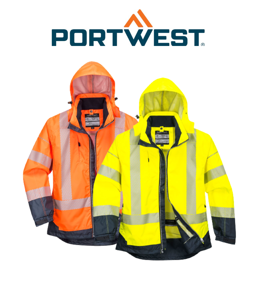 Portwest PW3 Hi-Vis Breathable Jacket 2 Tone Reflective Work Safety Hood T403
