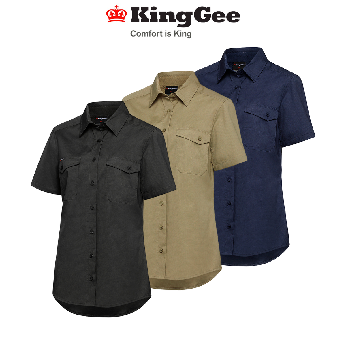 KingGee Womens Workcool 2 Shirt Short Sleeve Lightweight Breathable Work K44205
