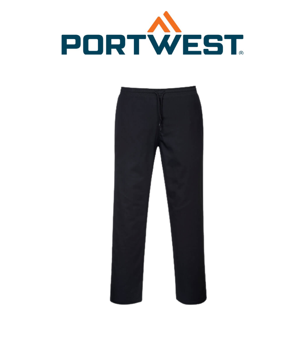 Portwest Drawstring Pants Lightweight Comfortable Black Chef Pant C070