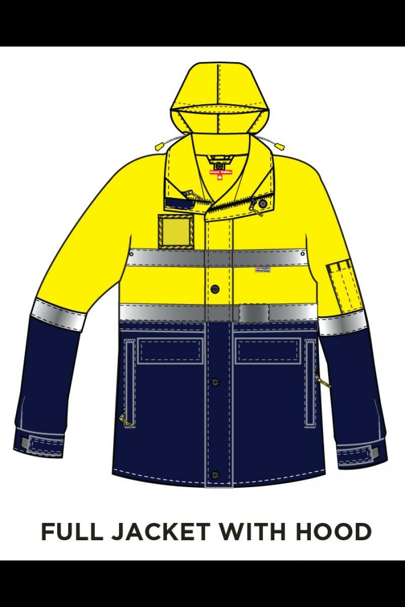 Mens Hard Yakka Foundations Hi-Vis Six 6 Way Jacket Reflective Tape Work Y06556-Collins Clothing Co