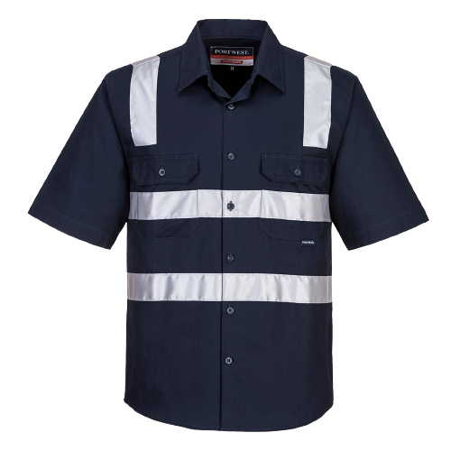 Portwest Brisbane Shirt, Short Sleeve, Regular Weight Reflective Work MS909-Collins Clothing Co