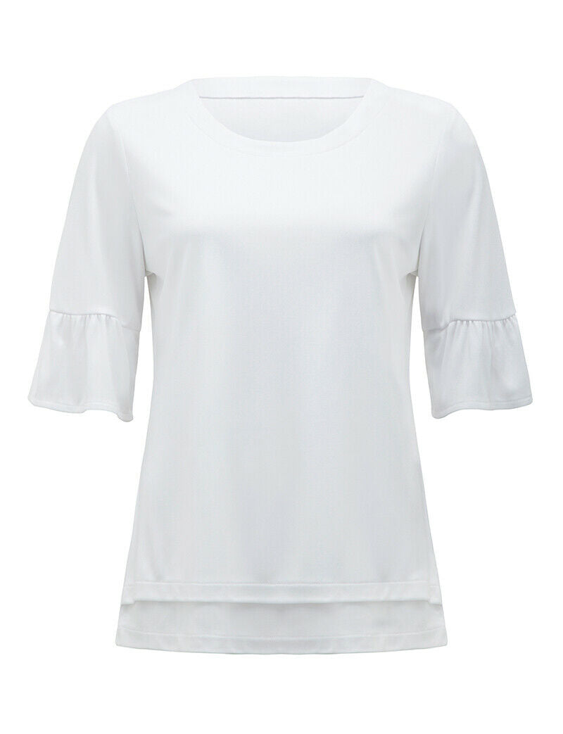 NNT Womens Ruffle Sleeve Short Sleeve Formal T Top Stretch Business Shirt CATUA6-Collins Clothing Co